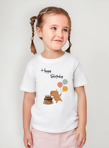 D_601020-MLM87923164393_072025-O.jpg Playera Infantil De Capibara Happy Birthday
