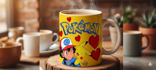Taza Pokémon Ash Y Pikachu Con Corazones Regalo Ideal 11oz