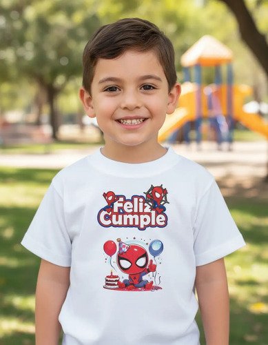 D_601683-MLM92536966423_092025-O.jpg Playera Infantil Feliz Cumpleaños Spiderman