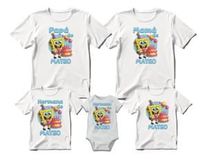 Combo 4 Playeras Y 1 Pañalero Bob Esponja Cumpleaños