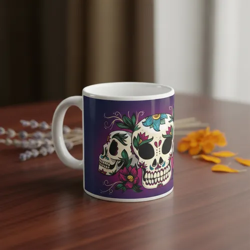 Taza De Calaveras Día De Muertos Ceramica