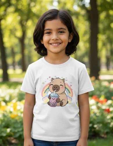 D_614720-MLM94469982278_102025-O.jpg Playera Infantil De Capibara Arcoiris