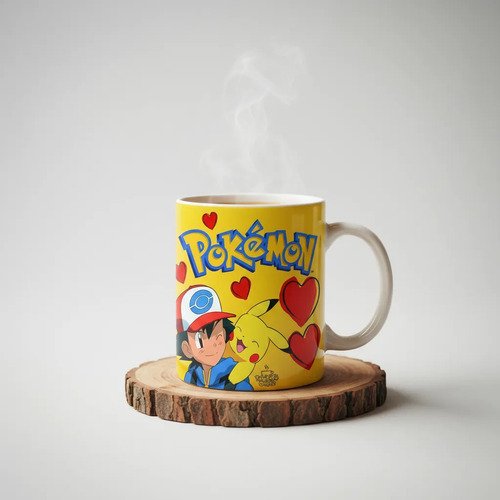 Taza Pokémon Ash Y Pikachu Con Corazones Regalo Ideal 11oz