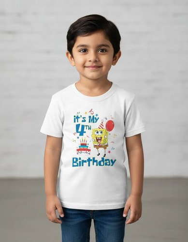 Kit Familiar 4 Playeras Bob Esponja Para Cumpleaños