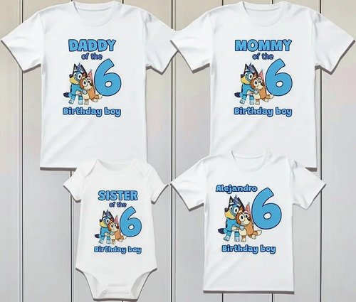 Combo 3 Playeras Y Pañalero Bluey Mamá Papá Hermana Y Bebe