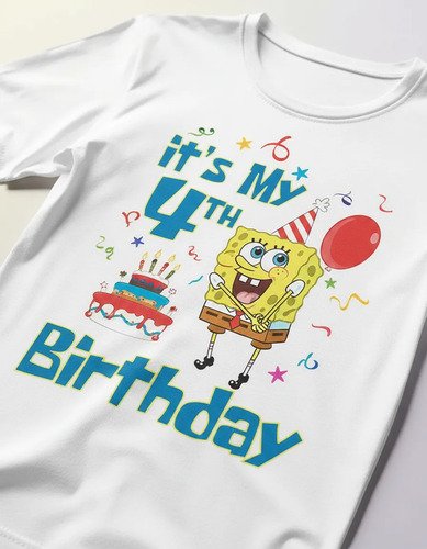 Kit Familiar 4 Playeras Bob Esponja Para Cumpleaños