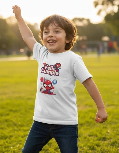 D_722834-MLM92536966663_092025-O.jpg Playera Infantil Feliz Cumpleaños Spiderman