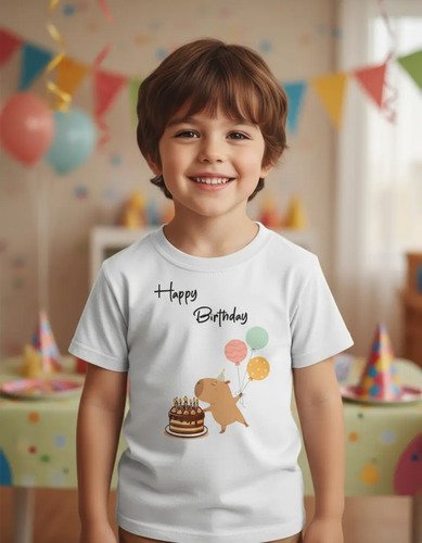 D_742698-MLM92359022465_092025-O.jpg Playera Infantil De Capibara Happy Birthday