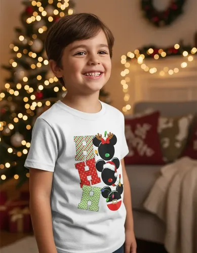 D_769636-MLM94240738504_102025-O.webp Playera Infantil Mickey Mouse Navidad Ho Ho Ho