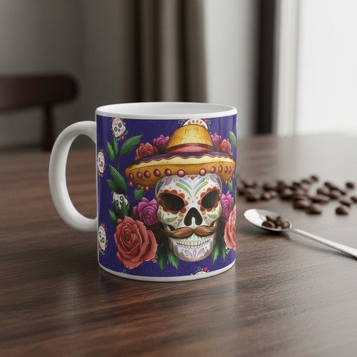 Taza De Calaveras Día De Muertos Ceramica