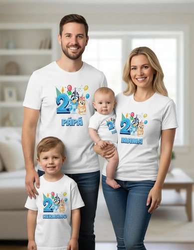Combo 3 Playeras Y Pañalero Bluey Mamá Papá Hermana Y Bebe
