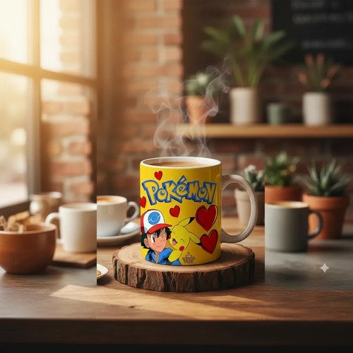 Taza Pokémon Ash Y Pikachu Con Corazones Regalo Ideal 11oz