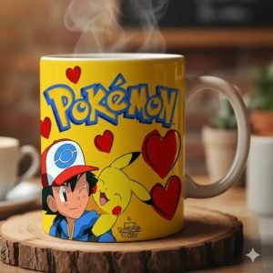 Taza Pokémon Ash Y Pikachu Con Corazones Regalo Ideal 11oz