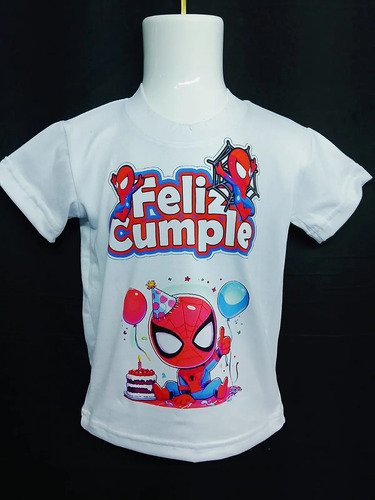 D_818912-MLM83707207023_042025-O.jpg Playera Infantil Feliz Cumpleaños Spiderman