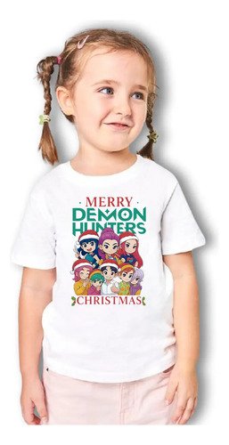 Playera Navideña Demon Hunters Huntrix Infantil Blanca