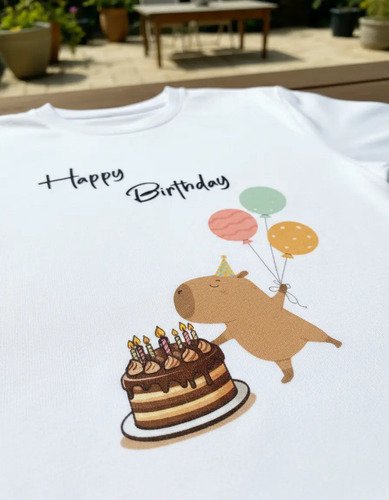 D_857077-MLM92359636321_092025-O.jpg Playera Infantil De Capibara Happy Birthday