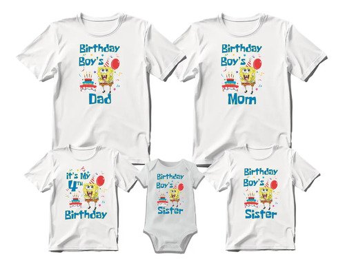 D_865599-MLM109065682868_042026-O.jpg Combo 4 Playeras Y 1 Pañalero Bob Esponja Cumpleaños