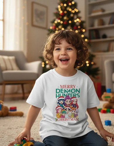 Playera Navideña Demon Hunters Huntrix Infantil Blanca