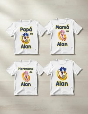 Combo 4 Playeras Sonic Mamá Papá Hermana Y Cumpleañero