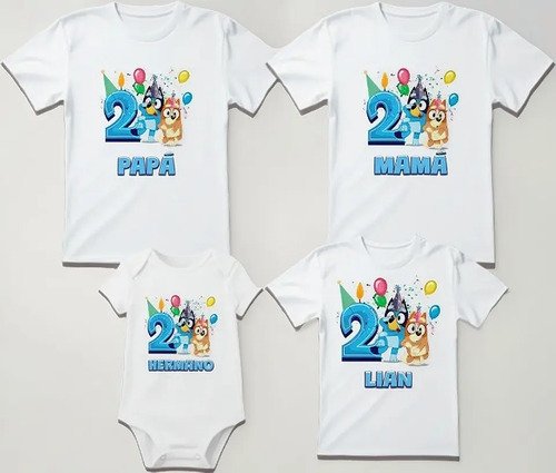 Combo 3 Playeras Y Pañalero Bluey Mamá Papá Hermana Y Bebe