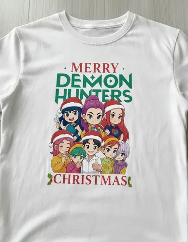 Playera Navideña Demon Hunters Huntrix Infantil Blanca