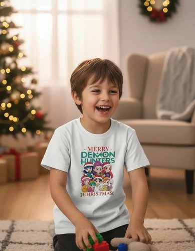 Playera Navideña Demon Hunters Huntrix Infantil Blanca
