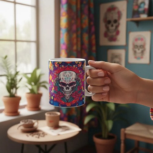 Taza De Calaveras Día De Muertos Ceramica
