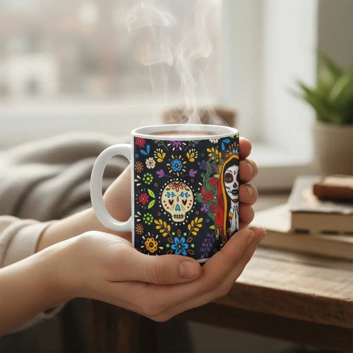Taza De Calaveras Día De Muertos Ceramica