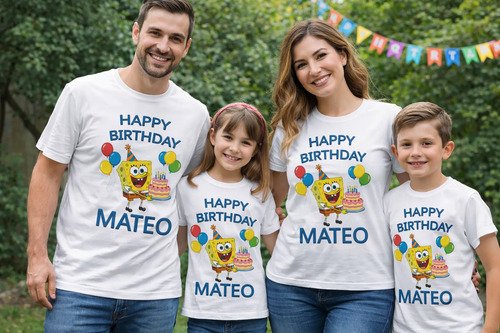 Kit Familiar 4 Playeras Bob Esponja Para Cumpleaños