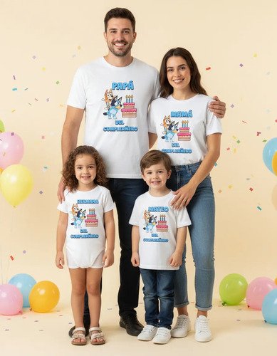 Combo 3 Playeras Y Pañalero Bluey Mamá Papá Hermana Y Bebe