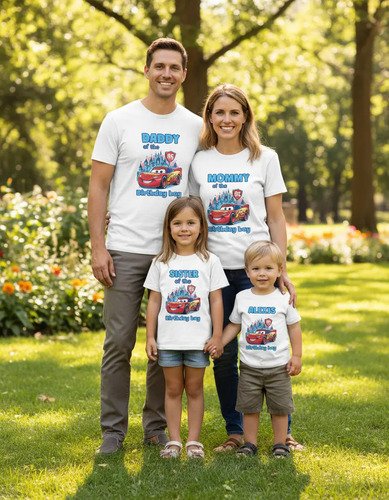 Combo 3 Playeras Y Pañalero Cars Mamá Papá Hermana Y Bebe