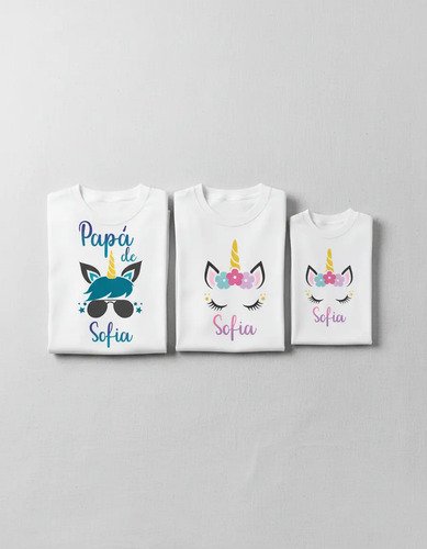 Kit Familiar 3 Playeras Personalizadas Unicornio
