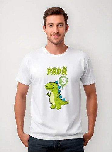 D_624495-MLM90010496014_082025-O.jpg Kit Familiar 3 Playeras + 1 Pañalero Cumpleaños Dinosaurio