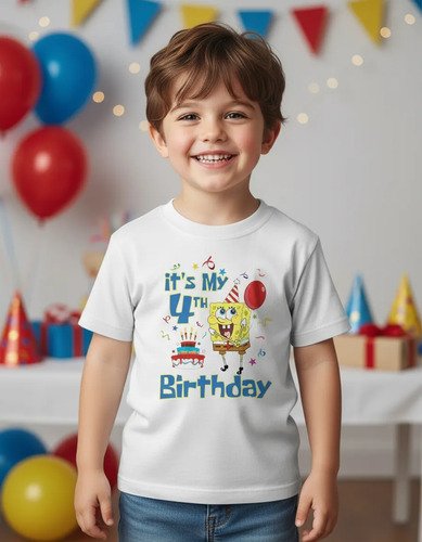 D_651314-MLM107550230018_032026-O.jpg Playera Infantil Bob Esponja Cumpleaños