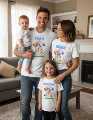 Combo 8 Playeras Y 1 Pañalero Bluey Mamá Papá Hermana Y Bebe