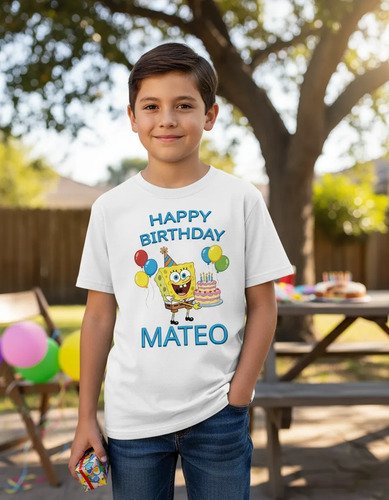 D_692345-MLM107549253014_032026-O.jpg Playera Infantil Bob Esponja Cumpleaños