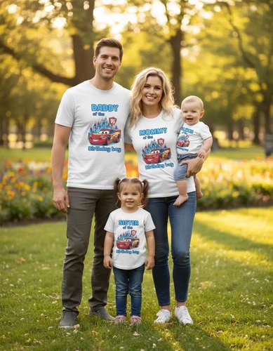 Combo 3 Playeras Y Pañalero Cars Mamá Papá Hermana Y Bebe
