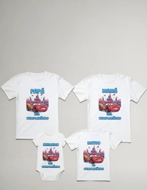 Combo 3 Playeras Y Pañalero Cars Mamá Papá Hermana Y Bebe