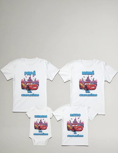 Combo 3 Playeras Y Pañalero Cars Mamá Papá Hermana Y Bebe