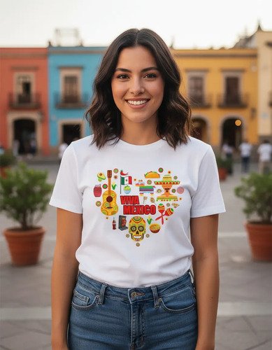 D_732716-MLM93289524593_092025-O.jpg Playera Viva México Corazón Unisex Fiestas Patrias