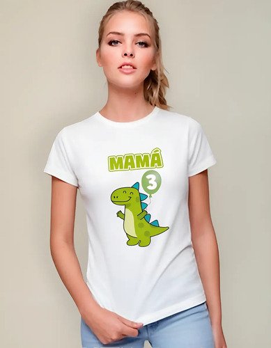 D_737675-MLM90390357745_082025-O.jpg Kit Familiar 3 Playeras + 1 Pañalero Cumpleaños Dinosaurio