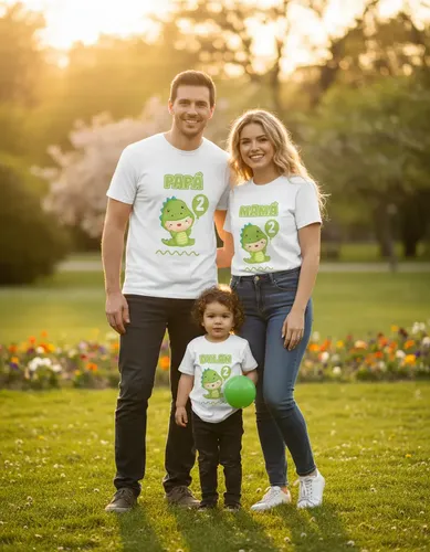 Kit Familiar 3 Playeras Personalizadas Cumpleaños Dinosaurio