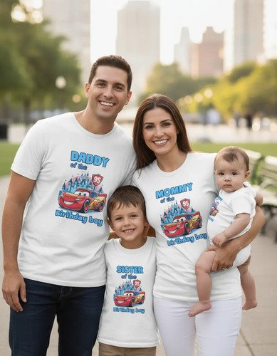 Combo 3 Playeras Y Pañalero Cars Mamá Papá Hermana Y Bebe