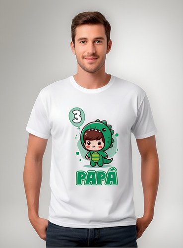 D_783855-MLM90010335450_082025-O.jpg Kit Familiar 3 Playeras + 1 Pañalero Cumpleaños Dinosaurio
