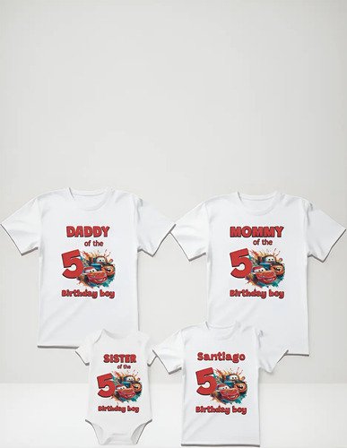 Combo 3 Playeras Y Pañalero Cars Mamá Papá Hermana Y Bebe