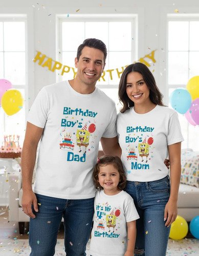 Kit 3 Playeras Familiares Cumpleaños Bob Esponja