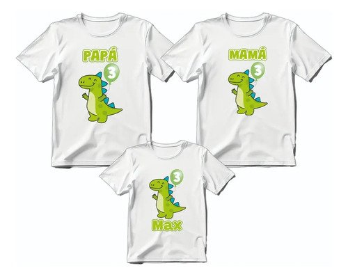 D_810196-MLM83575219627_042025-O.jpg Kit De 3 Playeras De Dinosaurio Para Cumpleaños