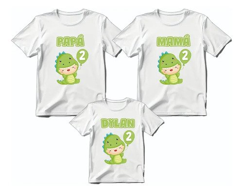 Kit Familiar 3 Playeras Personalizadas Cumpleaños Dinosaurio