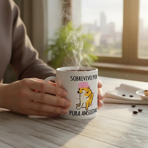 Taza De Café Cheems Sobrevivo Por Pura Amsiedad