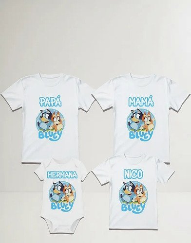 D_835065-MLM94175474653_102025-O.jpg Combo 8 Playeras Y 1 Pañalero Bluey Mamá Papá Hermana Y Bebe